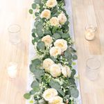 UXORSN 2PCS 12FT Artificial Eucalyptus Flower Garland with Champagne Rose Fake Plants Silk Floral Greenery Garland Faux Gypsophila Ivy Vine for Wedding Decoration Home Party Table Runner Decor