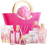 Green Canyon Spa Gifts Baskets for Women, 11pcs Cherry Blossom Spa Relaxing Gift Bags Sets with Shower Gel, Body Lotion, Christmas Birthday Anniversary Gift Baskets for Her,Mothers Day Gifts