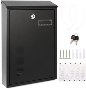 Wall Mount Mailboxes for Outside, Large Locking Mailbox with Three Sets 0-9 Mail Box Reflective Numbers, 14.2" x9.5" x2.6" Anti-rusting Metal Postbox Security Box for Porch Outdoor Black