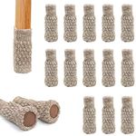 16Pcs Chair Leg Socks with Felt Pads Knitted High Elastic Furniture Floor Protectors Non-Slip Chair Table Feet Socks Khaki