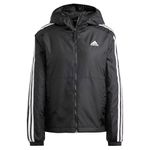 adidas Women's Essentials 3-Stripes Insulated Hooded Jacket, Black, M