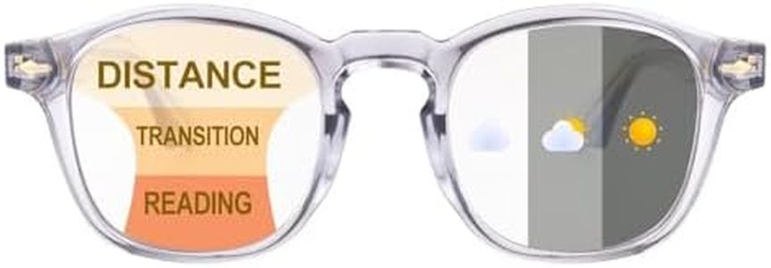 SKYWAY Progressive Multifocus Photochromic Reading Glasses Blue Light Blocking for Women Men,Transition Multifocal Readers with Spring Hinge UV Protection(Crystal Grey, 3.0)