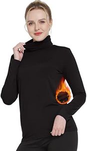 MANCYFIT Thermal Top for Women Turtleneck Shirt Long Sleeve Undershirt Ultra Soft Fleece Lined Base Layer Black X-Small