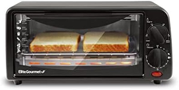Elite Gourmet ETO236 Personal 2 Slice Countertop Toaster Oven with 15 Minute Timer Includes Pan and Wire Rack, Bake, Broil, Toast, Black