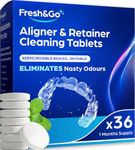 Fresh & Go® Retainer Cleaning Tablets | Fresh, Mint, Clean, Brite, Stain-Free | Eliminates Odour | Suitable for Dentures, Mouth Guards, Retainers, Aligners | 1 Month Supply | 36 Tablets