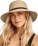 Womens Wide Brim Sun Hat with Wind Lanyard UPF Summer Sun Straw Hats for Women