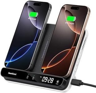 SwanScout 30W Dual Phone Wireless Charging Staion, SwanScout 504, Dual Phone Wireless Charger Stand for Samsung, iPhone & Google, Wireless Charger for Galaxy S25-S10, iPhone 16-8, Pixel 9-4 & Earbuds