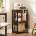 YITAHOME Small Bookshelf, 3 Tier Farmhouse Bookshelf with Storage,Short Bookshelf for Small Spaces,Mini Shelf Stand,Open Bookcase for Bedroom Office Bathroom Living Room, Rustic Brown