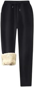 Flygo Womens Sherpa Lined Athletic Sweatpants Winter Active Joggers Fleece Pants(02 Black-M)