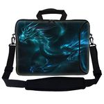 Meffort Inc 15 15.6 inch Neoprene Laptop Bag Sleeve with Extra Side Pocket Soft Carrying Handle & Removable Shoulder Strap for 14 to 15.6 Size Notebook Computer - Blue Dragon Design