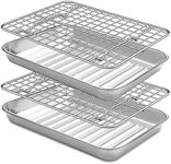 Baking Sheet with Cooling Rack Set(2 Baking Pans+2 Wire Racks), Terlulu Small Stainless Steel Cookie Sheet with Bacing Rack, Heavy Eighth Sheet Pan for Oven Cooking, Warp Resistant, 9.3 x 7 x 1 Inch