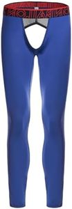 ZONBAILON Compression Leggings Men Workout Hollow Out Stretchy Pants Blue M