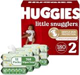 Huggies Little Snugglers Diapers & Wipes Bundle: Huggies Little Snugglers Size 2 Baby Diaper, 180ct & Huggies Natural Care Sensitive Wipes, Unscented, 12 Packs (768 Wipes Total) (Packaging May Vary)