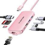 LENTION Ultra-Thin USB C Hub with Gigabit Ethernet, 4K HDMI, USB 3.0/2.0, Card Readers & PD Adapter for 2023-2016 MacBook Pro 13/15/16/M1, New Mac Air & Surface, Chromebook, More (CB-C48, Rose Gold)