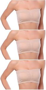 Venbond 3Pack Women's Seamless Bandeau Crop Tube Top Bra Strapless Padded Bralette (Solid Nude, 2XL)