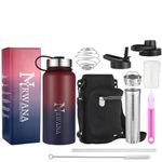 NYRWANA Steel Water Bottle 1 Litre, Insulated Water Bottle, Infuser Water Bottle with Cleaning Brush, Bag & 3 Lids, Double Wall Thermos Flask Sipper Bottle (Red Blue)