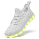 BosenHulu Light Up Shoes for Women Men Unisex USB Charging LED Shoes Adult Halloween Dancing Glowing Luminous Trainers Mesh Upper Flashing Sneakers(White,8)