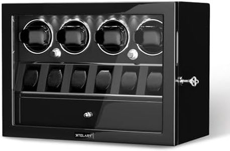 XTELARY Remontoir de Montre pour 4 Montres, Noir Remontoirs Verrouillables Noirs avec Rangement Supplémentaire pour Montres, Rangement pour Bijoux,4 Modes de Rotation,Lumière LED et Moteur Silencieux
