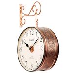 CRAFTEL Metal Analog Double Sided Vintage Station Wall Clock with Brass in Dial (Rose Gold_10 Inches)