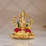 Idolkart 24K Pure Gold Coated Vastu Lotus Ganesh Idol for Diwali Puja, Home Temple, Office, Car Dashboard (7x7x8 cms | Height: 3") | Ganpati Vinayak Decorative Showpiece | Colour and Gold