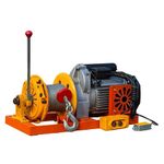 VM Heavy Duty Electric Winch Machine, 60m Steel Wire Rope, Industrial Material Handling Equipment, Orange Base with Clutch, 24 x 10.6 x 9.8 Inches