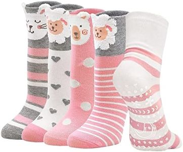PUTUO Calzini Antiscivolo Bambina Ragazze: Calze in Cotone per Bambini Calzini Colorati per Ragazze con Motivi Animali Regalo Idee Regalo Compleanno per Bimba 8-10 anni, Taglia 20-38, 5 paia