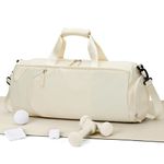 Gym Bag Womens Mens,Travel Duffel Bag for Women for Plane,Sport Gym Tote Bags Swimming Yoga,Waterproof Weekend Overnight Bag Carry on Bag Hospital Holdalls with Shoes Compartment and Wet Pocket Beige