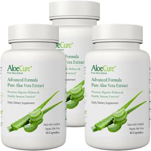 AloeCure Organic Aloe Vera Capsules, 130,000mg Inner Aloe Leaf Equivelant per Serving, Support Gut Health & Digestive Comfort, Stomach Acid Buffer, Natural Immune Supplement, Aloin Free, 30 Capsules