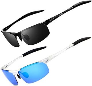 RONSOU Men Sport Al-Mg Polarized Sunglasses Unbreakable for Driving Cycling Fishing Golf Black Frame Gray Lens Silver Frame Blue Lens