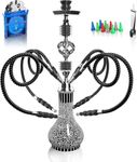 Hookah Complete Set with 4 Hose, 22'' Large Shisha Kit for Up to 4 Persons with Everything Included, Ceramic Bowl | Premium Hose | Beautiful Glass Vase (Black OS1)