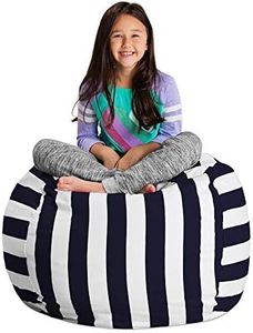 Posh Stuffable Kids Stuffed Animal Storage Bean Bag Chair Cover-Childrens Toy Organizer, Cotton, Navy and White Stripe, Large 38"