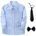 aromm Boys Long Sleeve Dress Shirt Solid Blue Button Down Oxford Tops with Tie and Bowtie, 130