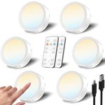 Rechargeable Puck Lights with Remote Control, 1600mAh Battery Spot Lights Indoor LED Stick On Lights for Under Cupboards Wireless Kitchen Cabinet Lighting USB Charged Magnetic Touch Light for Shelf