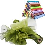 Time to Sparkle 26M x 29cm Sheer Organza Roll Sash Fabric Table Runner Sashes Chair Cover Bows Swags Wedding Party - Olive Green