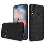 TJS Compatible with Alcatel TCL 4X 5G (T601DL) Tough Mobile Phone Case, Magnetic Support Dual Layer Hybrid Shockproof Metallic Brush Finish Hard Inner Layer Drop Protector Cover (Black)