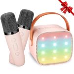 Karaoke Machine Karaoke Toys Karaoke Machine Kids with 2 Wireless Microphones and LED Lights Portable Bluetooth Speaker for Adults Birthday Gifts Toys for Girls and Boys (Pink)