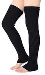 Pareberry Women's Winter Over Knee High Footless Socks Knit Warm Long Leg Warmers, Black, Medium