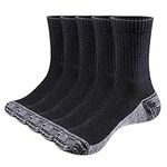 YUEDGE Mens Socks Black Work Socks Moisture Wicking Cotton Cushioned Cusual Crew Socks Performance Athletic Socks For Men Size 9-11, Multipack, 5 Pairs