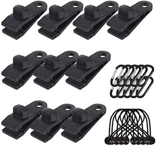 Langaelex Set of 10 Tarp Clips Heavy Duty Lock Grip Tent Clips Clamps with Thumb Screw and Bungee Ball Cords + Carabiner for Fixing Tarps, Awnings, Tarpaulin, Outdoor Camping, Caravan Canopies