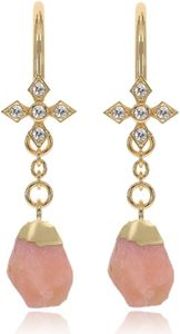 Pink Opal Earrings for Women Raw Stone Dangle Drop Shape - 18K Gold Vermeil, Certified 925 Sterling Silver Earring - Hypoallergenic Gold Jewelry for Women, Mothers Day Gifts, Birthday Gifts for Women