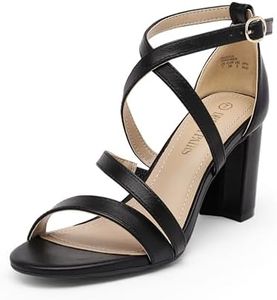 DREAM PAIRS Women’s Ankle Strap Dress Pump Low Chunky Heel Sandals,Size 8.5W,Black-Pu,MADISON
