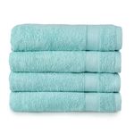 Welhome Basic 100% Cotton Towel (Aqua)- Set of 4 Bath Towels - Quick Dry - Absorbent - Soft - 434 GSM - Machine Washable