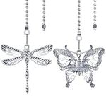 Dotlite Silver Ceiling Fan Pull Chain Extender,Dragonfly and Butterfly Decorative Fan Chain Pendant Extension,12in Chain 3mm Beaded Fan String Chain Ornaments with Connector for Fan Lamp,2Pack