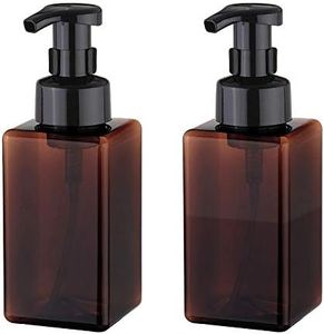 UUJOLY Foaming Soap Dispenser, 450ml (15oz) Refillable Pump Bottle for Liquid Soap, Shampoo, Body Wash (2 Pcs) (Brown)