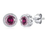 July Birthstone Earrings Ruby Studs for Women Girls - Presentski Sterling Silver 925 Small Red Cubic Zirconia Round Shape Created Gemstone Solitaire Birth Stone Stud Earring Hypoallergenic Jewelry