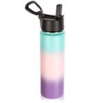 Volhoply 22 oz Insulated Water Bottles with Straw Lid, Stainless Steel Sports Bottle with Handle, Double Walled Vacuum Metal Travel Water Thermos, Reusable Water Flask for School(Gradient Color,1 Set)