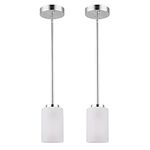 Youroke Adjustable Brushed Nickel Pendant Lights, 2-Pack, White Frosted Glass Shade, Mini Pendant Lights for Bedroom, Living Room, Dining Room, Kitchen Island