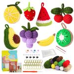 PATPAT® DIY Crochet Craft Kit 8Pcs Cartoon Crochet Stuffed Fruit Bag Charm with Metal Loops Beginners DIY Crochet Art Kit with Instruction and Video Tutorial, DIY Handmade Crochet Art Craft Kit