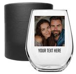 Personalised Wine Glass - Printed 502ml Stemless, Picture/Photo - Wine Gifts for Women, Mum, Wife, Her - Unique Birthday Custom Wine Glass Wine Tumbler for Women - Gifts for Celebrations