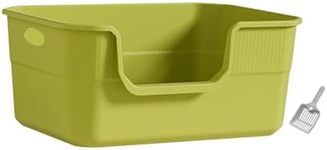 Leefasy Cat Litter Box Sifting Litter Tray Easy to Clean Bedpan with Hollow Handles High Sided Lowered Front for Small and Large Cats, Green